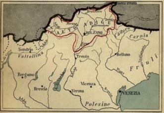 La carta geografica di Tolomei che fissa i confini dell’Italia al Brennero