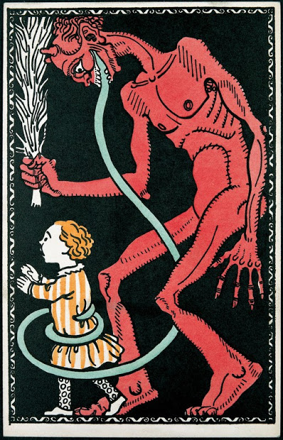 Krampus. Wunschkarte. Wiener Werkstätte-Postkarte No. 542. Farblithographie, 14 : 9 cm. Um 1911.