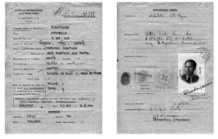 Richiesta di un documento di viaggio per Franz Rubatscher. (Archivio Comitato internazionale della Croce Rossa, Ginevra)